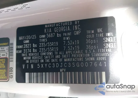 2025 Kia Ev6 Wind z USA, uszkodzony, nr VIN 5XYC3DJC3SG007641